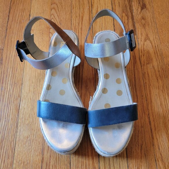 Boden Espadrille Platform Sandals 40 Brown Blue Metallic Silver LENA 8.5‎ - Picture 2 of 9